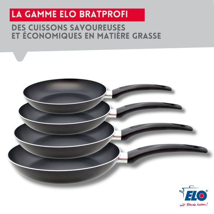 Lot de 4 poêles de cuisson antiadhésives et couvercles de cuisson en verre, 20, 24, 28 et 32 cm Elo Bratprofi