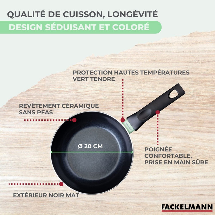 Poêle 20 cm aluminium revêtement céramique antiadhésif sans PFAS Fackelmann