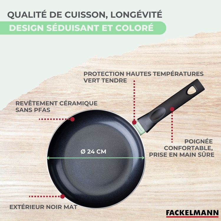 Poêle 24 cm aluminium revêtement céramique antiadhésif sans PFAS Fackelmann