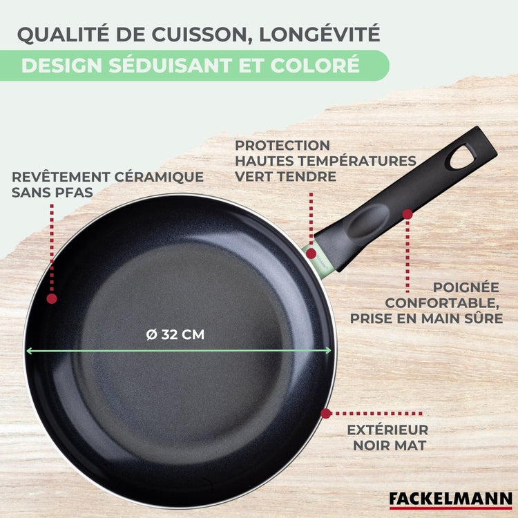 Poêle 30 cm aluminium revêtement céramique antiadhésif sans PFAS Fackelmann