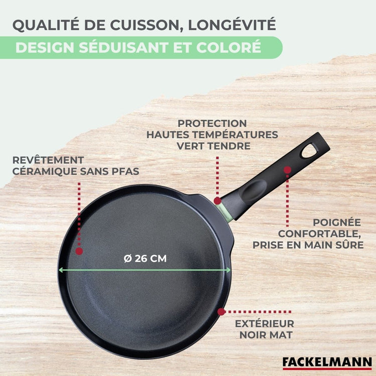 Crêpière 26 cm aluminium revêtement céramique antiadhésif sans PFAS Fackelmann