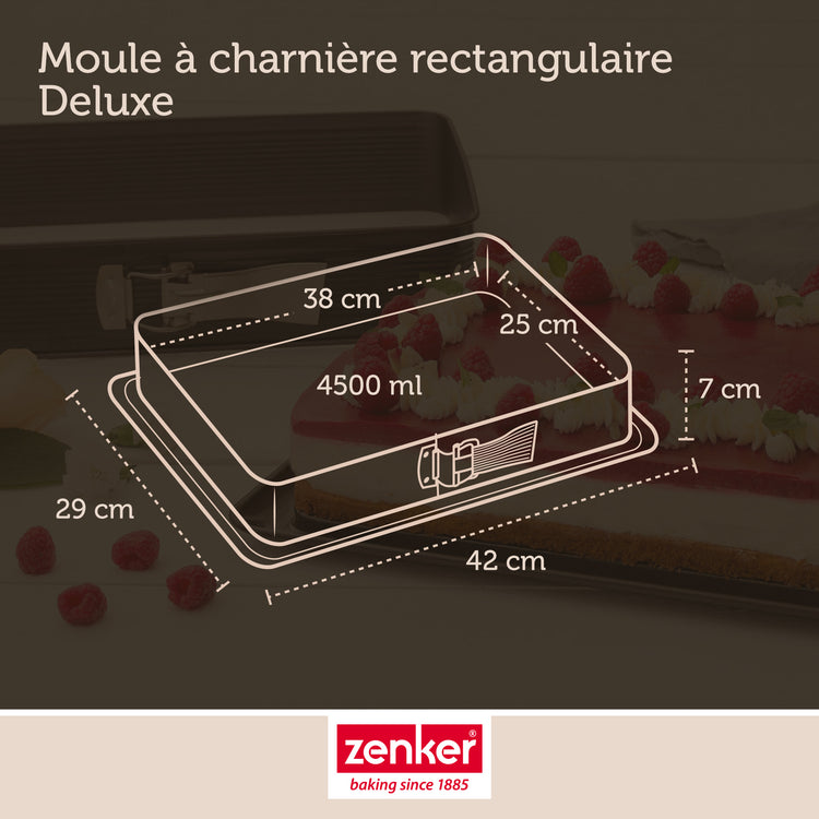 Moule à charnière rectangulaire en acier émaillé 42 x 29 cm et sa spatule Zenker Deluxe