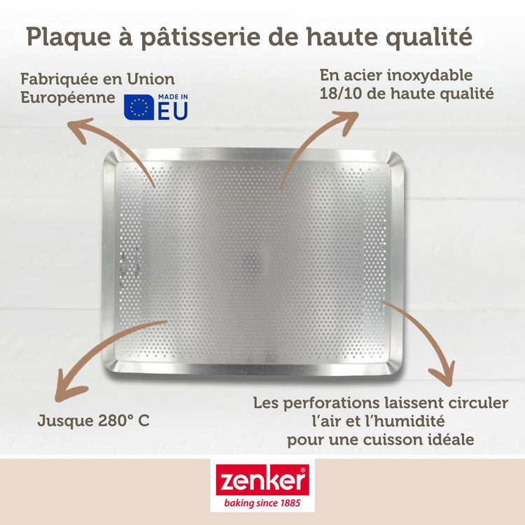 Plaque à pâtisserie perforée 40 x 30 cm en acier inoxydable 18/10 Zenker Special Cooking