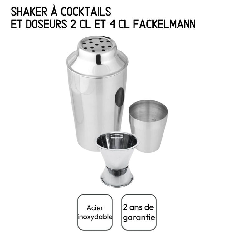 Set Shaker à cocktails en inox 400 ml et Doseur à alcool 2 cl et 4 cl Fackelmann Bar Concept